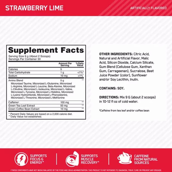 Optimum Nutrition ESSENTIAL AMIN.O. ENERGY® Strawberry Lime 0.6 lb (30 Servings) | UBWCN-0278