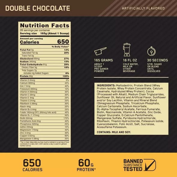 Optimum Nutrition GOLD STANDARD® Pro Gainer Double Chocolate 5.09 lb (14 Servings) | DHUJW-4976